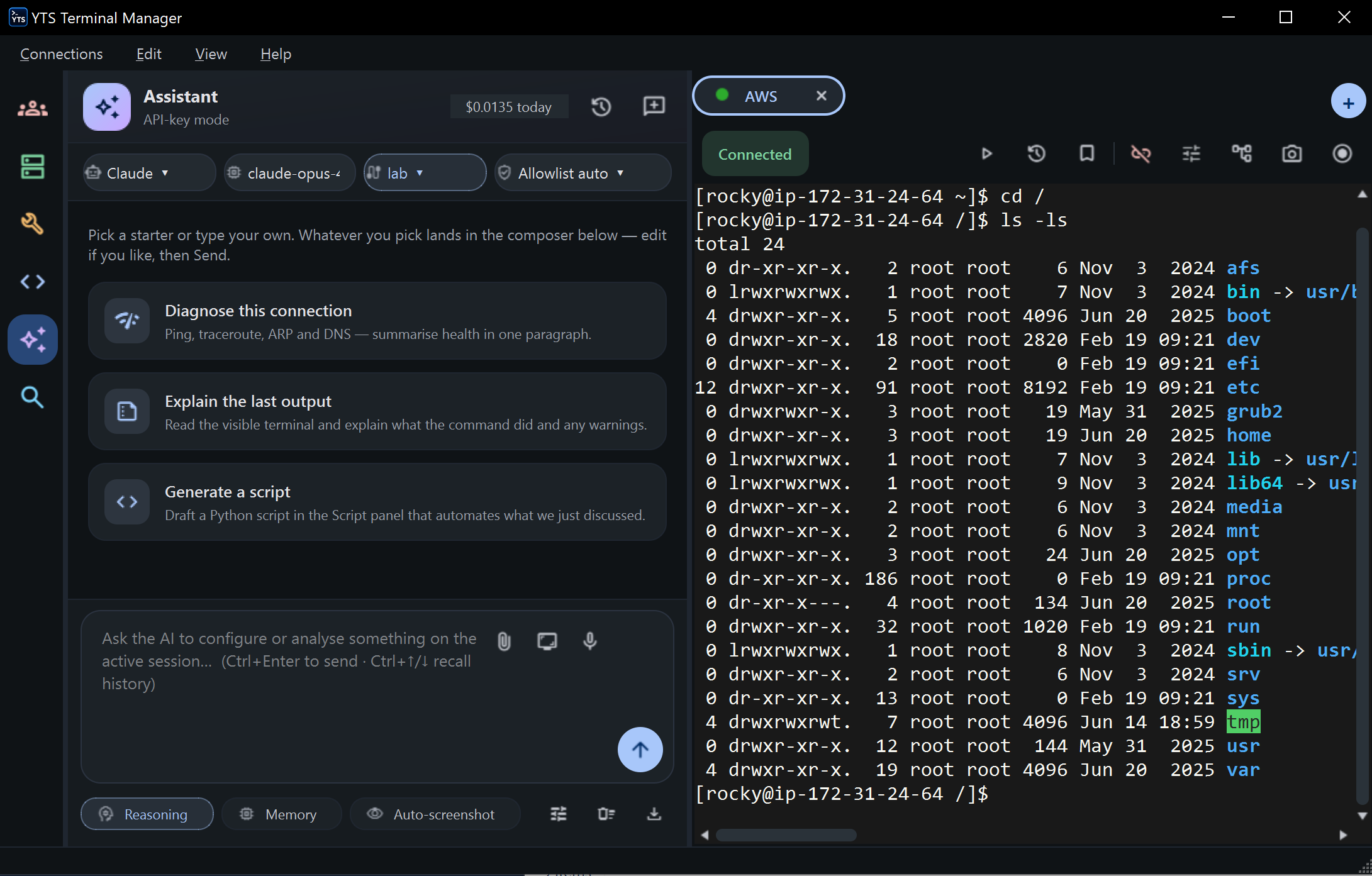 YTS Terminal Manager — Windows application showing PowerShell, Serial COM connections, RDP and SSH sessions